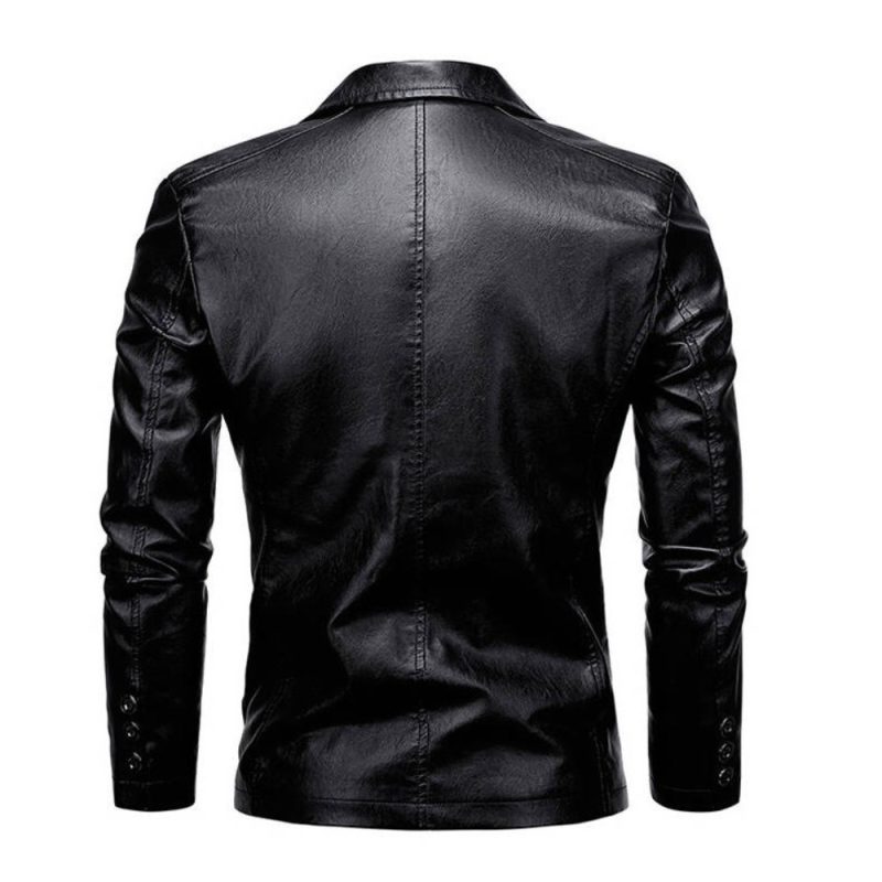 Men's PU Leather Jackets for Men Autumn Jacket Button Turn Down Collar Business Coat Biker Motocycle Jacket Slim Fit - Image 2