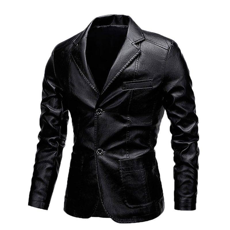 Men's PU Leather Jackets for Men Autumn Jacket Button Turn Down Collar Business Coat Biker Motocycle Jacket Slim Fit - Image 3