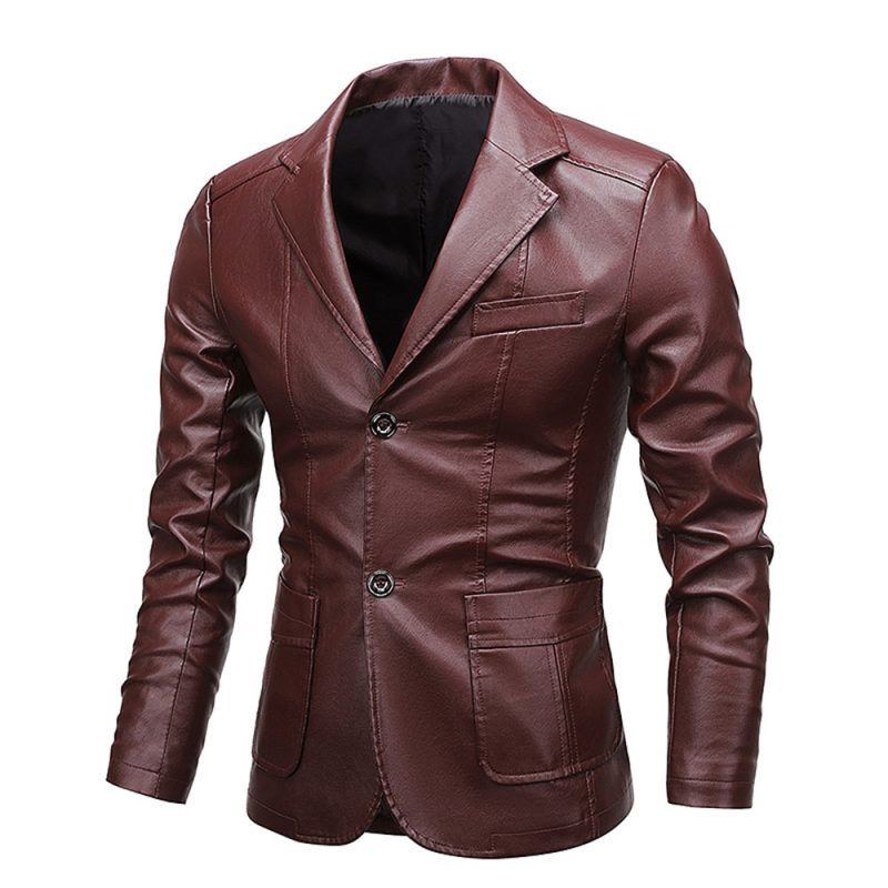 Men's PU Leather Jackets for Men Autumn Jacket Button Turn Down Collar Business Coat Biker Motocycle Jacket Slim Fit - Image 4
