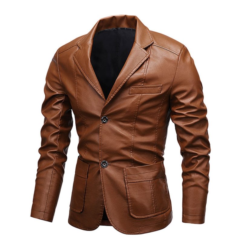Men's PU Leather Jackets for Men Autumn Jacket Button Turn Down Collar Business Coat Biker Motocycle Jacket Slim Fit - Image 7