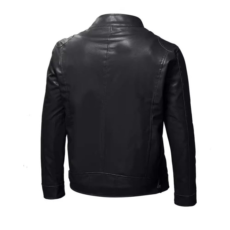 Autumn Mens Stand Collar Jacket Coat Black Leather Motorcycle Jacket Solid Color Zipper Streetwear Winter Warm Biker Jacket Men - Image 4
