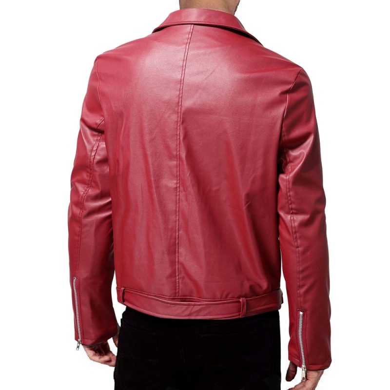 Men PU Leather Jacket Solid Color Casual Slim-Fit Zipper Long Sleeve Turn-Down Collar Motorcycle Leather JacketCoat Men Clothing - Image 3