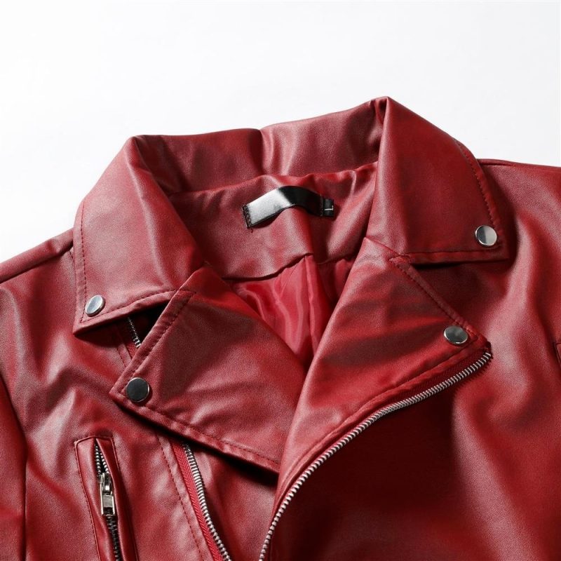 Men PU Leather Jacket Solid Color Casual Slim-Fit Zipper Long Sleeve Turn-Down Collar Motorcycle Leather JacketCoat Men Clothing - Image 4