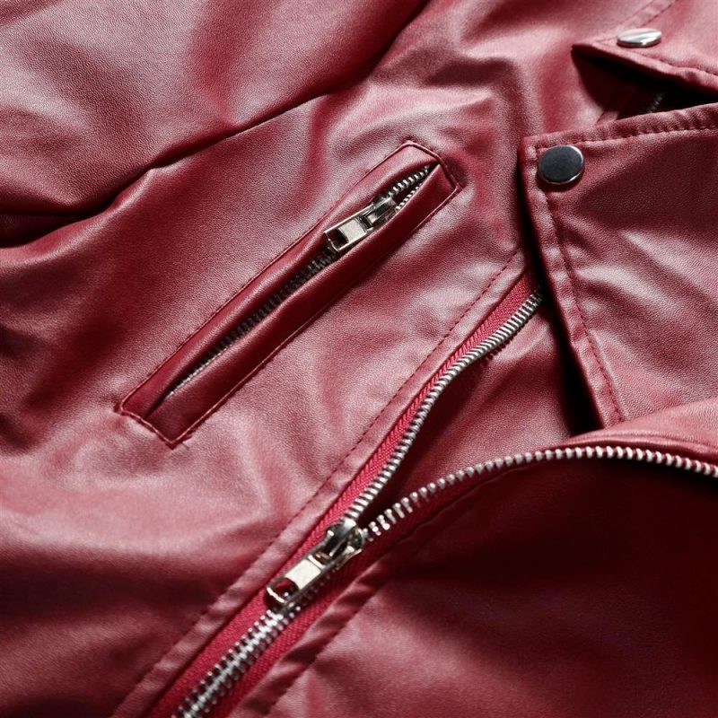 Men PU Leather Jacket Solid Color Casual Slim-Fit Zipper Long Sleeve Turn-Down Collar Motorcycle Leather JacketCoat Men Clothing - Image 5