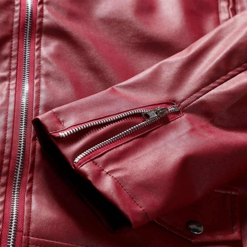 Men PU Leather Jacket Solid Color Casual Slim-Fit Zipper Long Sleeve Turn-Down Collar Motorcycle Leather JacketCoat Men Clothing - Image 6