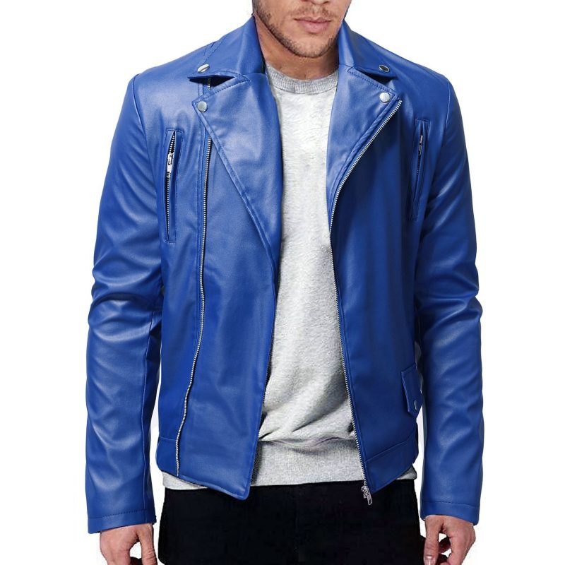 Men PU Leather Jacket Solid Color Casual Slim-Fit Zipper Long Sleeve Turn-Down Collar Motorcycle Leather JacketCoat Men Clothing - Image 9