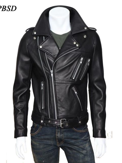 Men's Motorcycle Leather Jacket Fashion Slim Fit PU Coat Black Zipper Korean Streetwear Faux Biker Leather Jacket for Men Dance