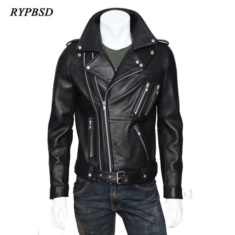 Men's Motorcycle Leather Jacket Fashion Slim Fit PU Coat Black Zipper Korean Streetwear Faux Biker Leather Jacket for Men Dance