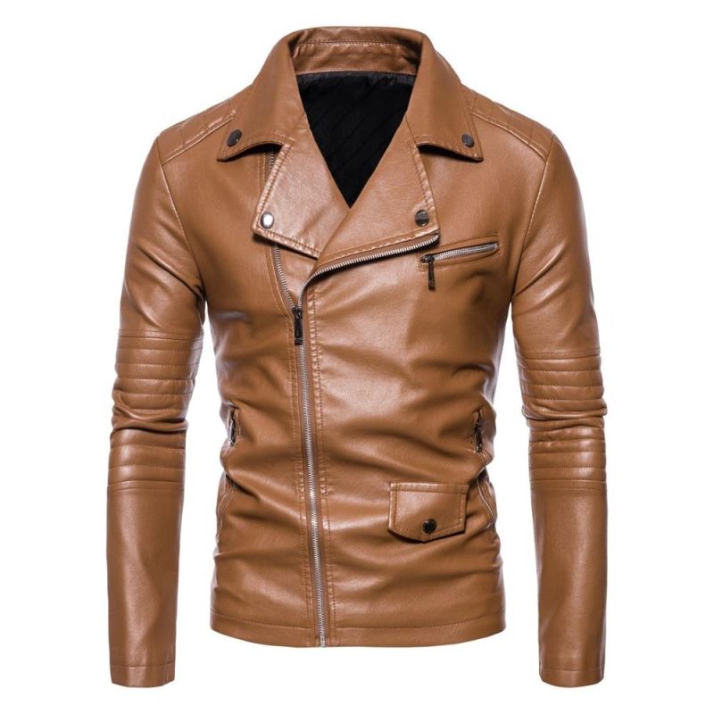 PU Leather Jacket Men Motorcycles Slim Turn Down Collar Fashion Zippers Men's Moto Biker Leather Outwear Coats Casual Jackets