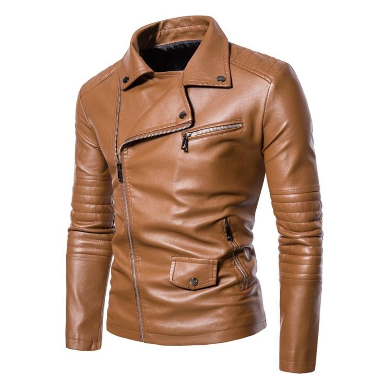 PU Leather Jacket Men Motorcycles Slim Turn Down Collar Fashion Zippers Men's Moto Biker Leather Outwear Coats Casual Jackets - Image 2