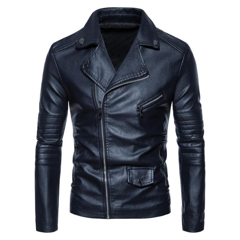 PU Leather Jacket Men Motorcycles Slim Turn Down Collar Fashion Zippers Men's Moto Biker Leather Outwear Coats Casual Jackets - Image 3