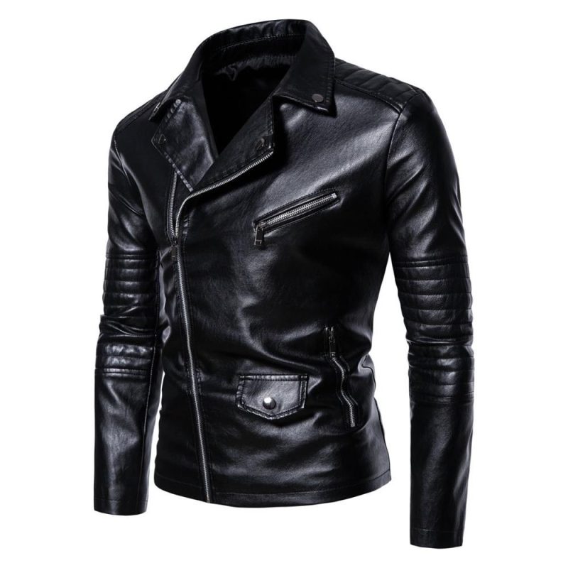 PU Leather Jacket Men Motorcycles Slim Turn Down Collar Fashion Zippers Men's Moto Biker Leather Outwear Coats Casual Jackets - Image 6