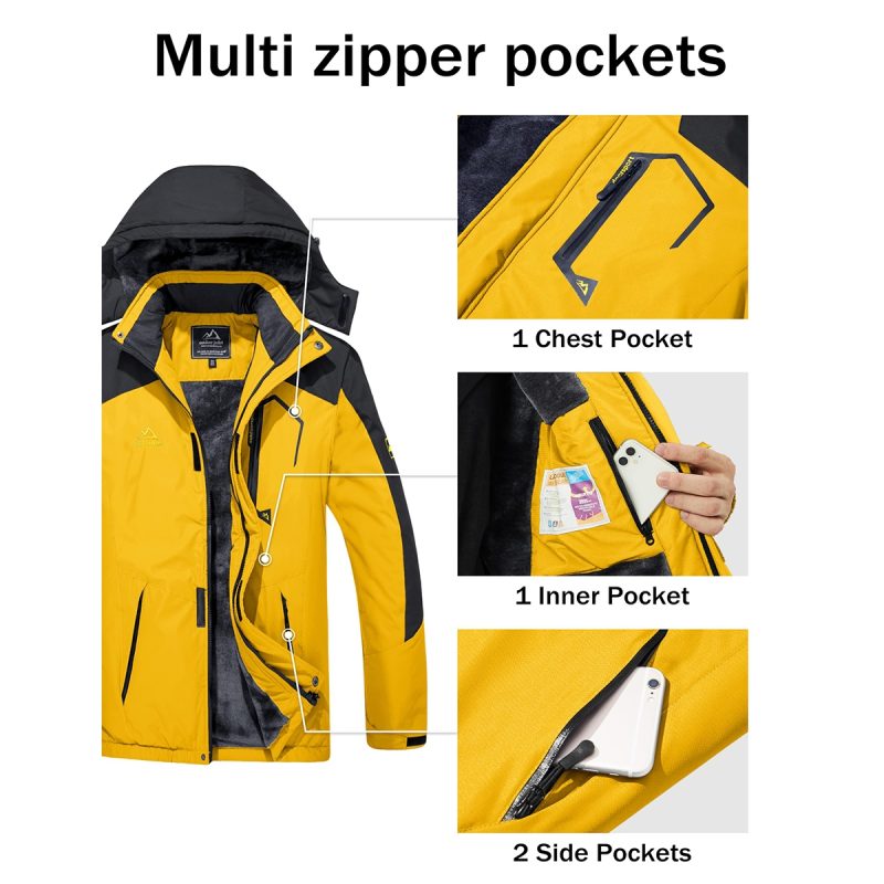 MAGCOMSEN Men's Hooded Fleece Ski Jacket Waterproof Thermal Thick Warm Parka Coats Winter Snow Jacket - Image 3