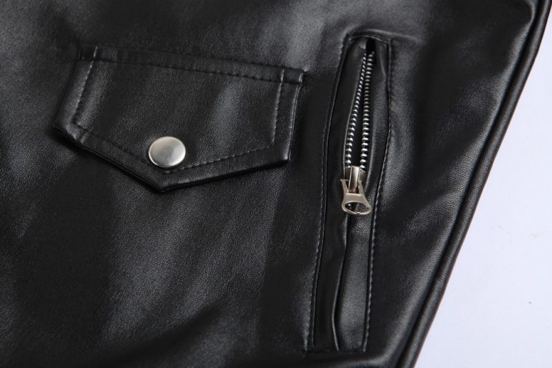 Men PU Leather Jacket Motorcycle Fashion Slim Fit Leather Coat - Image 4