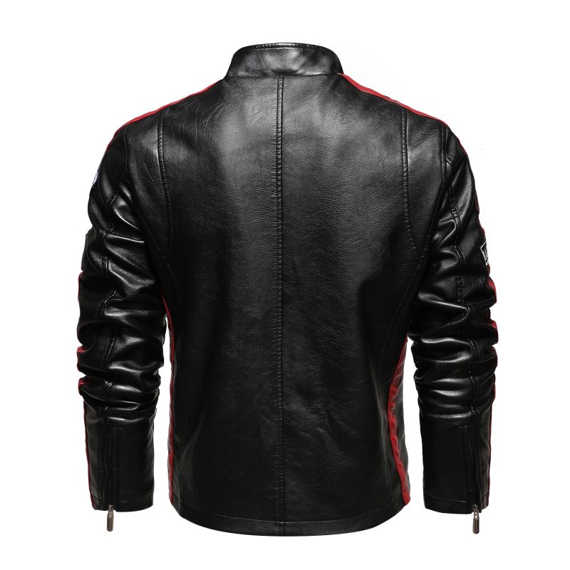 Men's motorcycle racing suit PU leather label color jacket - Image 2