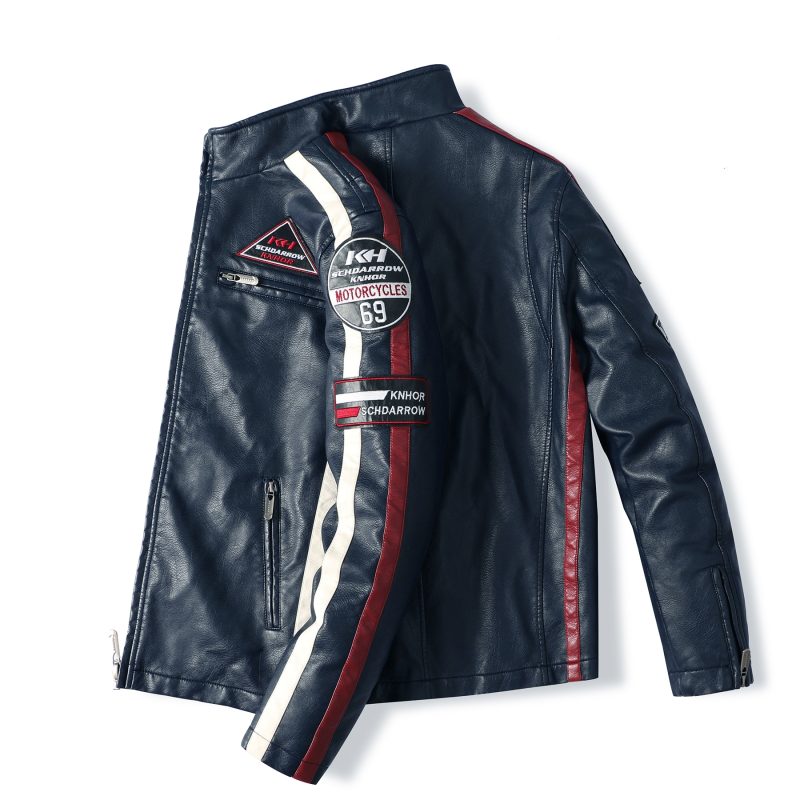 Men's motorcycle racing suit PU leather label color jacket - Image 3