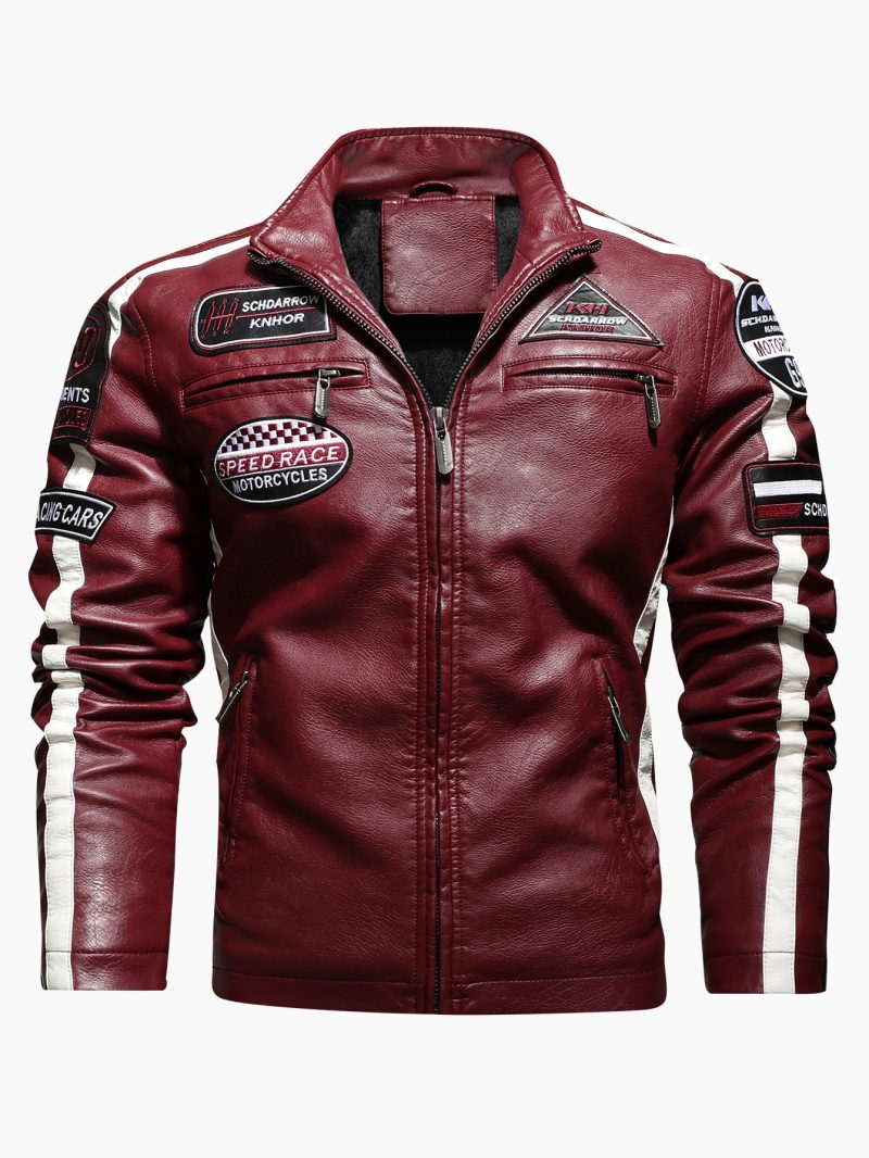 Men's motorcycle racing suit PU leather label color jacket - Image 4