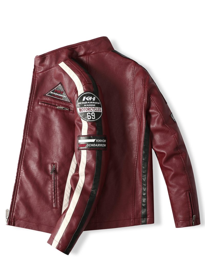 Men's motorcycle racing suit PU leather label color jacket - Image 5