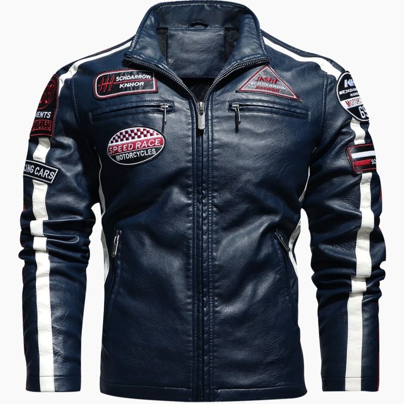 Men's motorcycle racing suit PU leather label color jacket - Image 7
