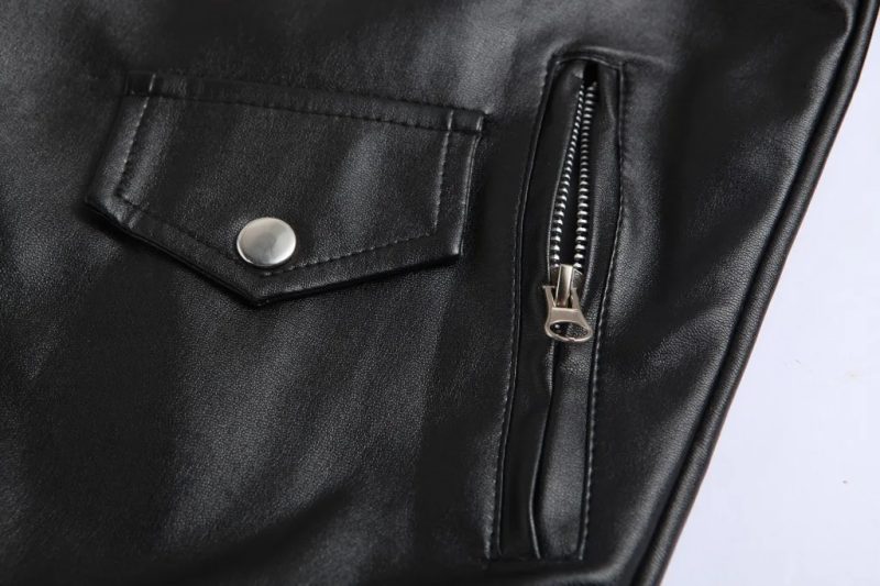 Men PU Leather Jacket Motorcycle Fashion Slim Fit Leather Coat - Image 4