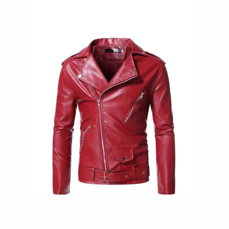 Men PU Leather Jacket Motorcycle Fashion Slim Fit Leather Coat - Image 6
