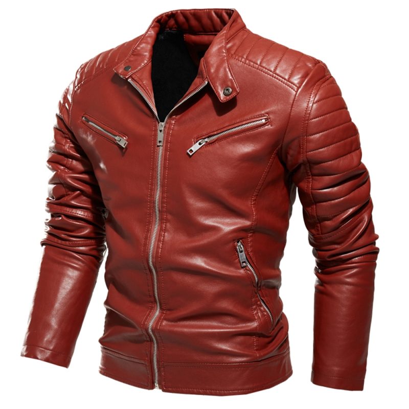 2025 Winter Black Leather Jacket Men Fur Lined Warm Motorcycle Jacket Slim Street Fashion BLack Biker Coat Pleated Design Zipper - Image 5