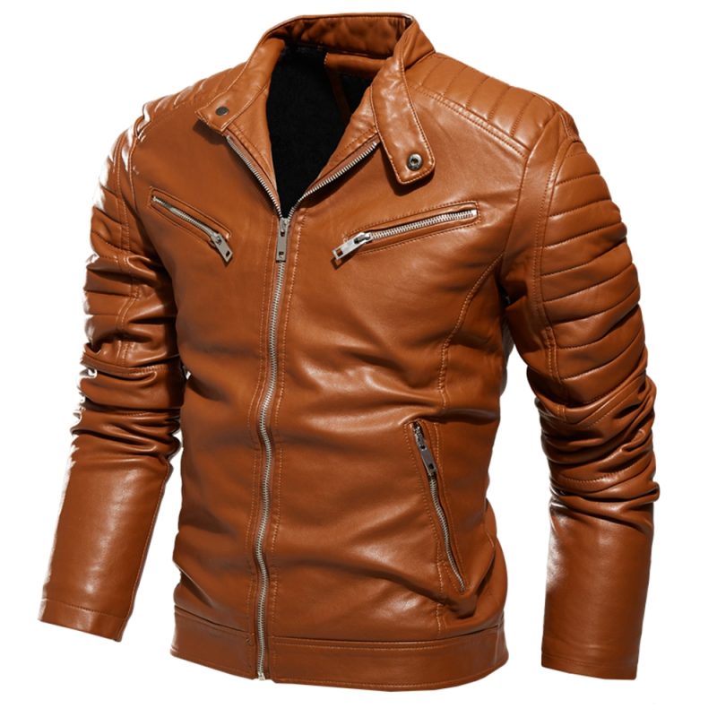 2025 Winter Black Leather Jacket Men Fur Lined Warm Motorcycle Jacket Slim Street Fashion BLack Biker Coat Pleated Design Zipper - Image 8