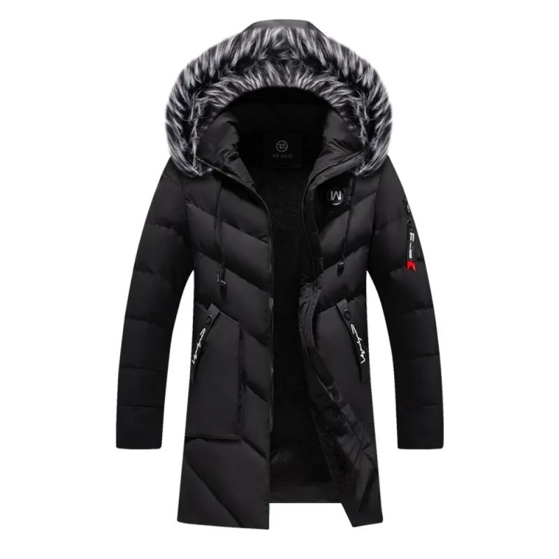 Winter Fleece Men's Long Parkas Jacket Fashion Men Fur Collar Thermal Parka Coats Casual Warm Windbreaker Padded Male Clothing - Image 2