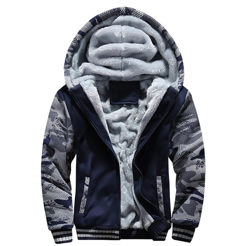 Men's Winter Warm Zipper Jacket Male Thick Fleece Jackets Camouflage Zip Up Hoodies Solid Color Streetwear Outdoor Hoody Coats - Image 2