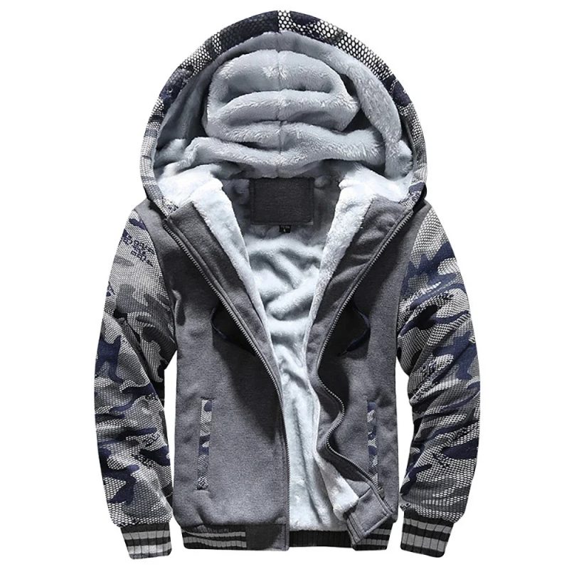 Men's Winter Warm Zipper Jacket Male Thick Fleece Jackets Camouflage Zip Up Hoodies Solid Color Streetwear Outdoor Hoody Coats - Image 6