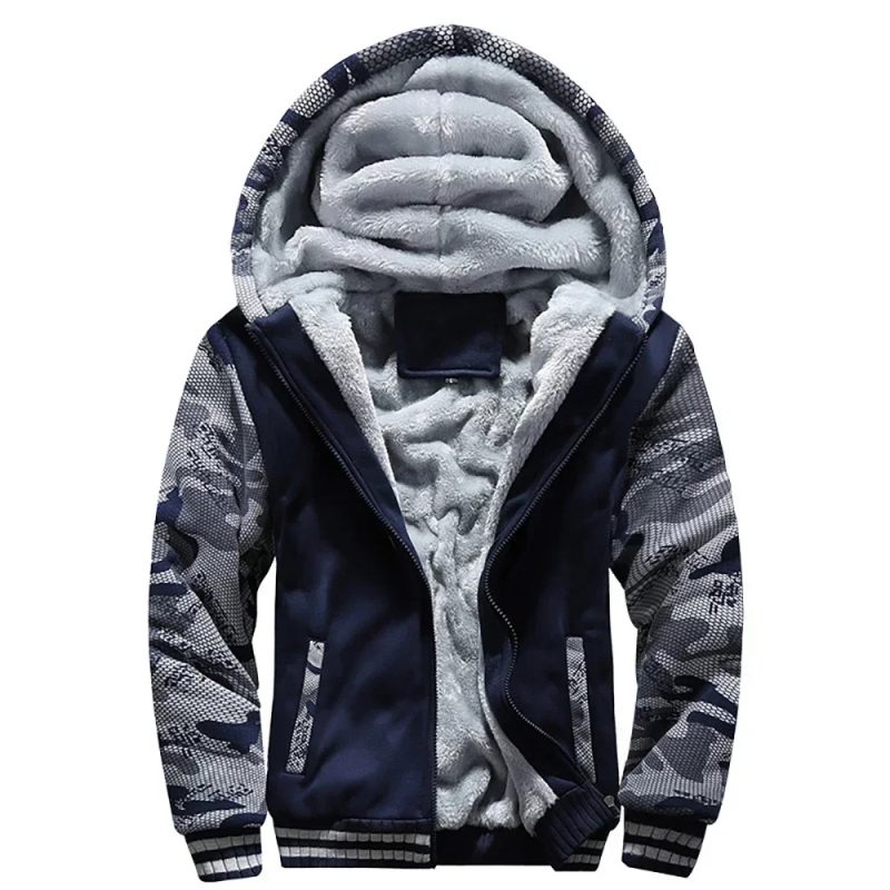 Men's Winter Warm Zipper Jacket Male Thick Fleece Jackets Camouflage Zip Up Hoodies Solid Color Streetwear Outdoor Hoody Coats - Image 8