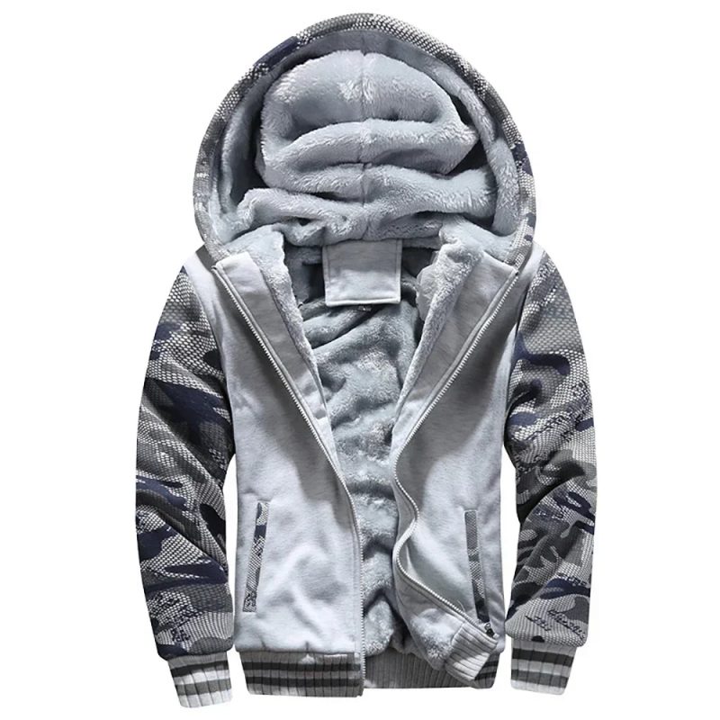 Men's Winter Warm Zipper Jacket Male Thick Fleece Jackets Camouflage Zip Up Hoodies Solid Color Streetwear Outdoor Hoody Coats - Image 10