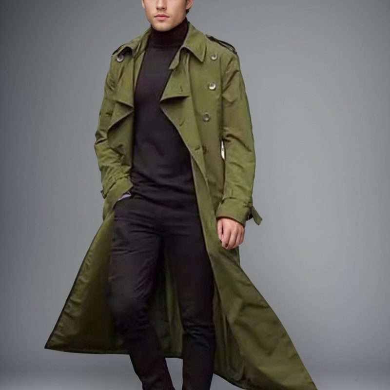 Men Trench Turn Down Collar Long Coat Button Jackets Full Sleeve Casual Solid Coats Straight Pocket Male High Street 2024 - Image 2