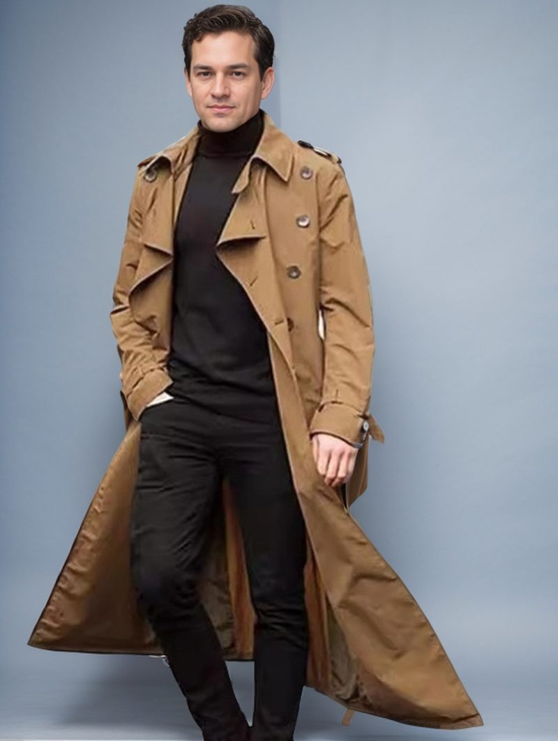 Men Trench Turn Down Collar Long Coat Button Jackets Full Sleeve Casual Solid Coats Straight Pocket Male High Street 2024 - Image 9