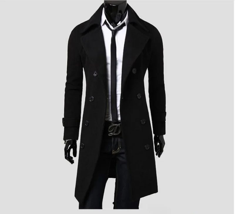 2024 New Men's Double-breasted Ni Trench Coat Long Fashion Slim Casual Coat Long Jackets for Men Techwear Coat Trench Coat - Image 4