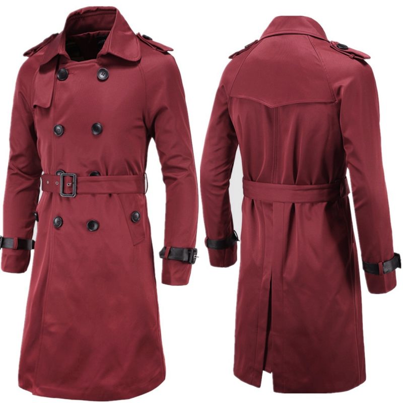 Mens Spring Autumn Windbreak Overcoat Long Trench Coats with Belt Male Pea Coat Double Breasted Peacoat W03 - Image 3