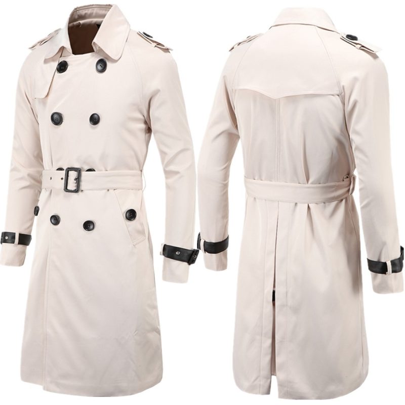Mens Spring Autumn Windbreak Overcoat Long Trench Coats with Belt Male Pea Coat Double Breasted Peacoat W03 - Image 4