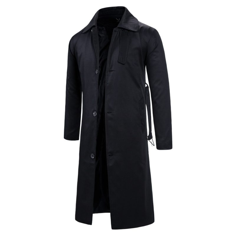 Mens Spring Autumn Windbreak Overcoat Long Trench Coats with Belt Male Pea Coat Men Double Breasted Peacoat - Image 4