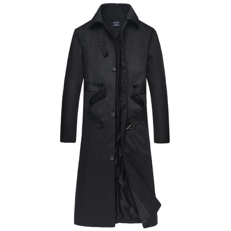 Mens Spring Autumn Windbreak Overcoat Long Trench Coats with Belt Male Pea Coat Men Double Breasted Peacoat - Image 5