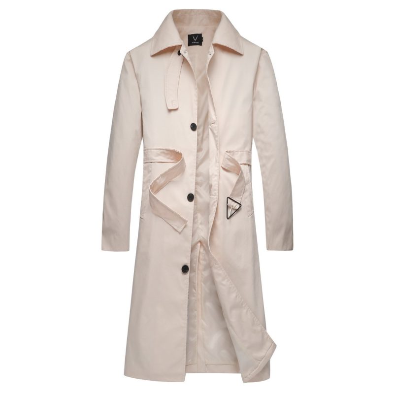 Mens Spring Autumn Windbreak Overcoat Long Trench Coats with Belt Male Pea Coat Men Double Breasted Peacoat - Image 6