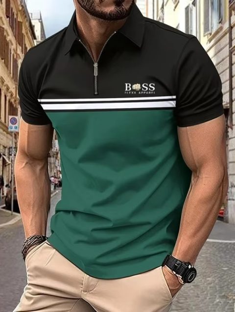 Summer Hot-Selling Men Classic Style Printed Polo Shirt Male Business Stripe Zipper Polo Casual Fashion Vintage Oversized Top
