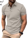 Summer Men's Solid Color Polo Shirt Short Sleeve Lapel Button Tshirts for Men Casual Streetwear Lightweight Jogging Tops