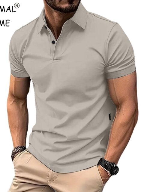 Summer Men's Solid Color Polo Shirt Short Sleeve Lapel Button Tshirts for Men Casual Streetwear Lightweight Jogging Tops