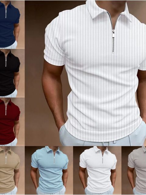 2024 new men's business polo shirt high-end shirt Korean version casual fashionable striped edge short sleeved Spring and Summer