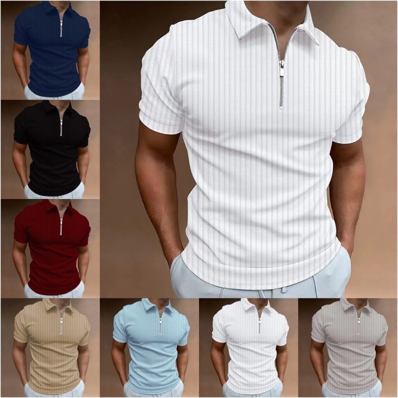 2024 new men's business polo shirt high-end shirt Korean version casual fashionable striped edge short sleeved Spring and Summer