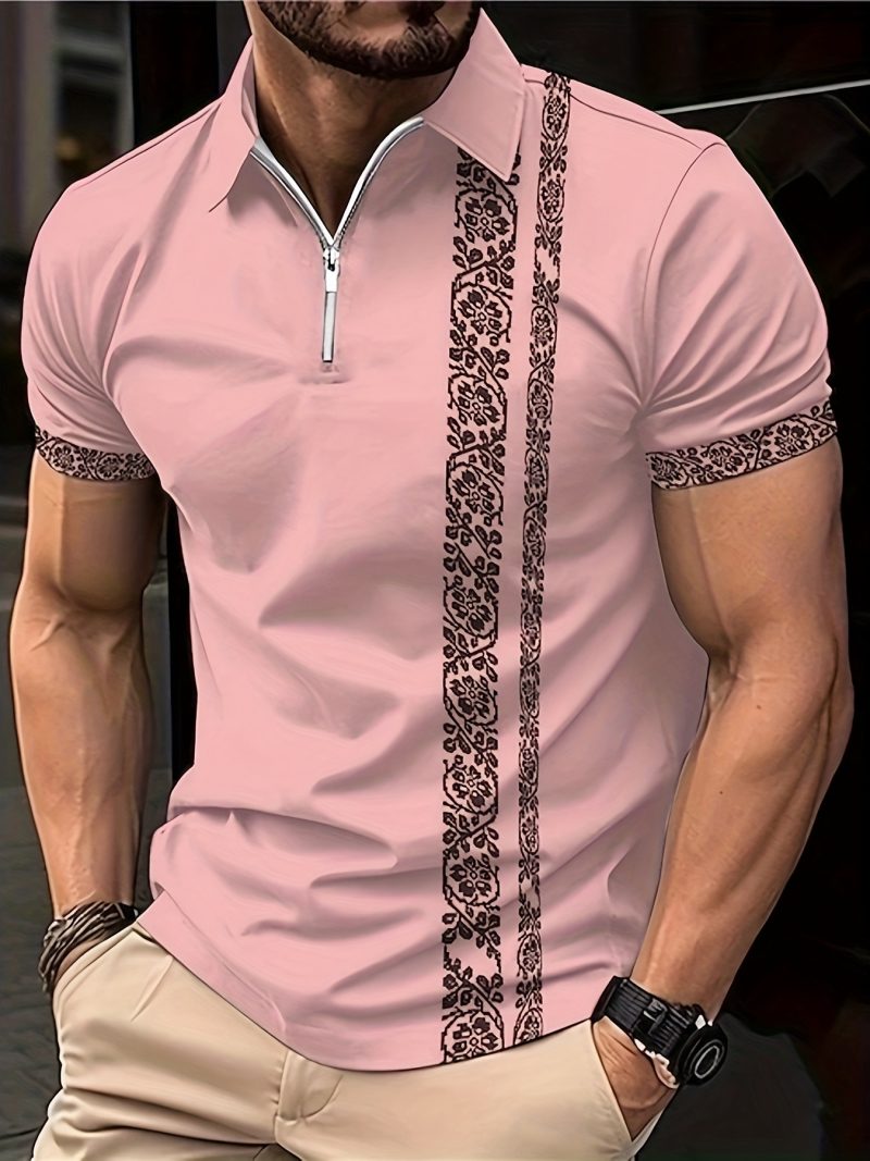 Boutique Striped Pattern Men's Casual Comfortable Custom Short-Sleeved Shirts Men's Golf Shirts Tennis Shirts Men's Clothing - Image 2