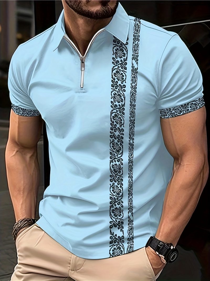 Boutique Striped Pattern Men's Casual Comfortable Custom Short-Sleeved Shirts Men's Golf Shirts Tennis Shirts Men's Clothing - Image 3