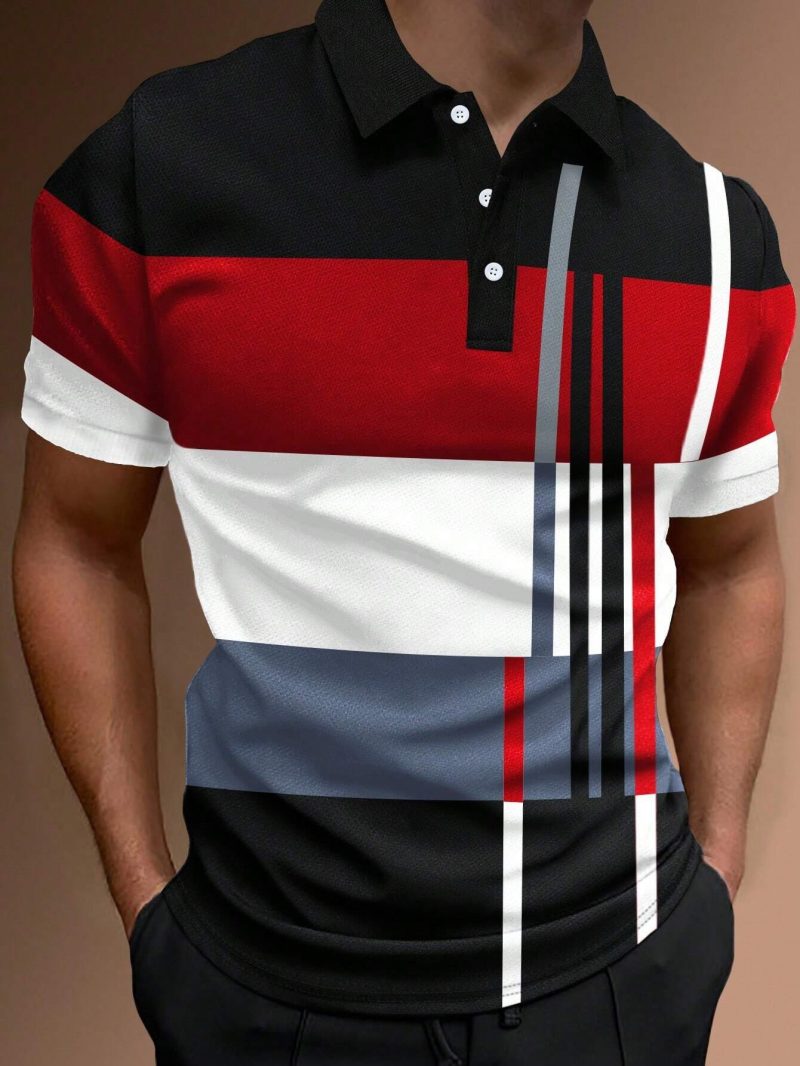 Summer Men 3D Striped Polo Shirt Oversize Short Sleeved T-Shirt Breathable Men's Clothing Casual Sports Street Polo For Men