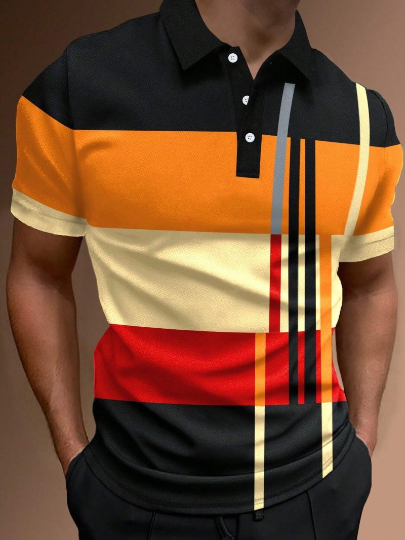 Summer Men 3D Striped Polo Shirt Oversize Short Sleeved T-Shirt Breathable Men's Clothing Casual Sports Street Polo For Men - Image 2
