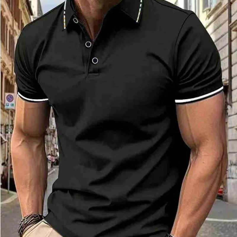 Men's summer casual fashion polo shirt short sleeve men's short sleeve color lapel top T-shirt short sleeve lapel fashion - Image 4